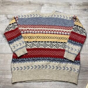 VAMTAC Sweater Mens Large Multicolor Geometric Fair Isle Knit Crewneck Oversized